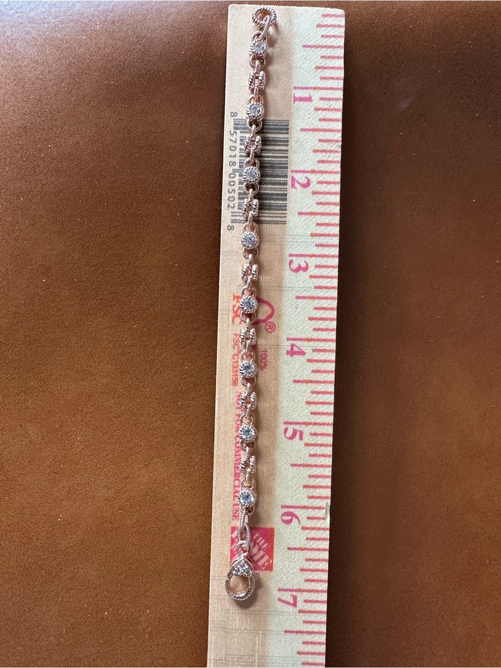 Judith Ripka 925 Rose Gold Tone CZ Link Bracelet 7” Heart Clasp - Picture 9 of 9